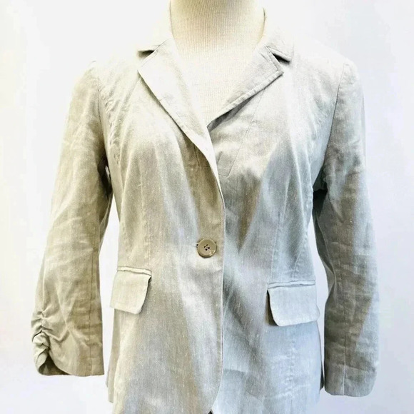 HALOGEN Women Long Sleeve One-Button Collared Pocket Tan Career Jacket Sz Small - Picture 1 of 13